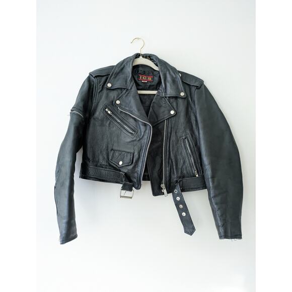 1990's Genuine Vintage Leather ICS Cropped Jacket Size 12 - Picture 1 of 6